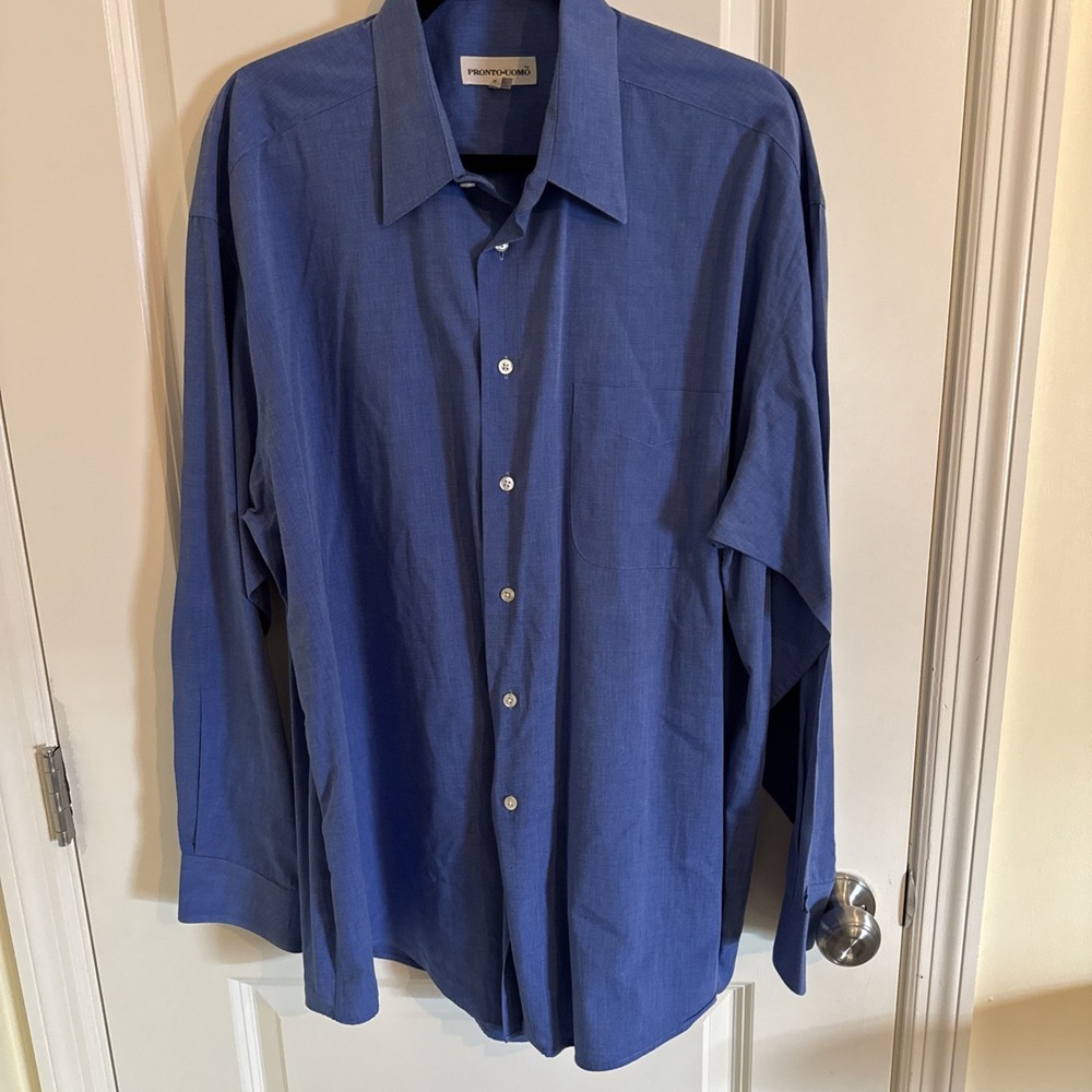 Pronto Uomo Men's Blue Dress Shirt Size 17 1/2 34/35